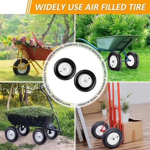 4.80/4.00-8" Air Filled Wheelbarrow Tire,Heavy-Duty Replacement Tire and Inner Tube Set with 3/4 & 5/8 Wheel Bearing and Spacer Kit included,Tubed Tires Non-Slip for Garden Cart Wagon (White) in Kuwait