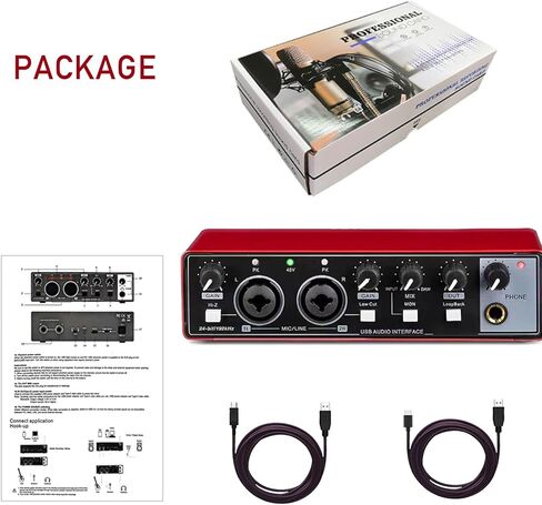 واجهة صوت USB، واجهة لتسجيل الموسيقى، معدات استوديو USB2.0 لأجهزة Mac/PC، مدخل XLR، 24 بت/192 كيلو هرتز، التوصيل والتشغيل، طاقة فانتوم 48 فولت، أحمر in Saudi Arabia