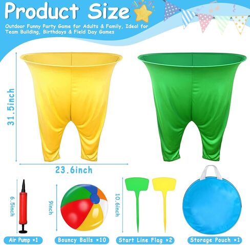 Granny Pants Yard Game, Granny Pants Outdoor Party Game with 2 Pants 10 Bouncy Balls, 2 Ground Stakes and 1 Storage Bag for Team Relay, Family Birthday Party Gift, School Carnival Activities in Saudi Arabia