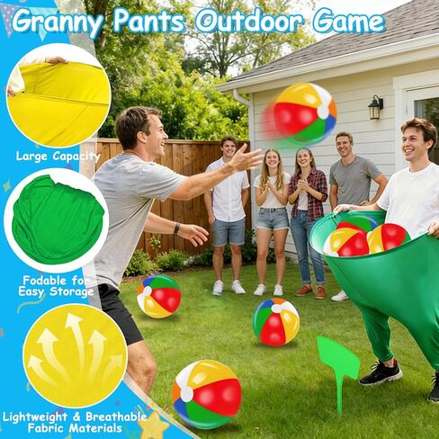 Granny Pants Yard Game, Granny Pants Outdoor Party Game with 2 Pants 10 Bouncy Balls, 2 Ground Stakes and 1 Storage Bag for Team Relay, Family Birthday Party Gift, School Carnival Activities in Saudi Arabia