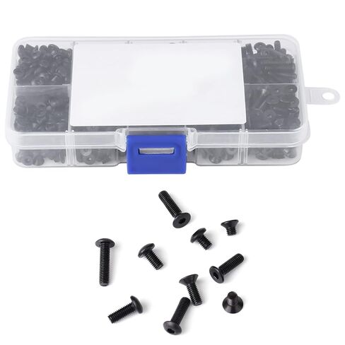720pcs M3*4/6/8/10/12 Black Alloy Steel Flat Head Hex Socket Screws with Plastic Box in Saudi Arabia