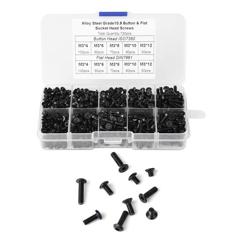 720pcs M3*4/6/8/10/12 Black Alloy Steel Flat Head Hex Socket Screws with Plastic Box in Saudi Arabia