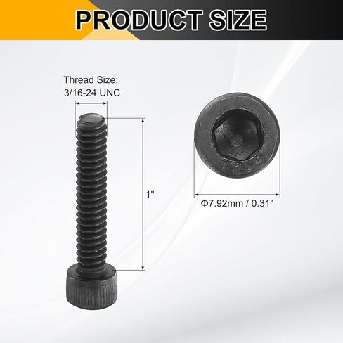 PATIKIL 3/16"-24 x 1 Socket Head Cap Screws Bolts, 50Pcs Carbon Steel Hex Head Metric Screws for Door Road Bicycle Mountain Bike Auto Ship Communication Equipment, Black in Saudi Arabia