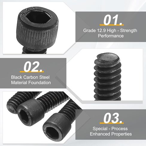 PATIKIL 3/16"-24 x 1 Socket Head Cap Screws Bolts, 50Pcs Carbon Steel Hex Head Metric Screws for Door Road Bicycle Mountain Bike Auto Ship Communication Equipment, Black in Saudi Arabia