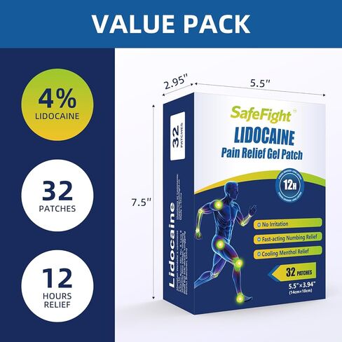 4% Lidocaine Pain Relief Patches 32 Count – Maximum OTC Strength, Fast-Acting Targeted Relief, for Back, Neck, Shoulder, Joint & Muscle Pain in Kuwait