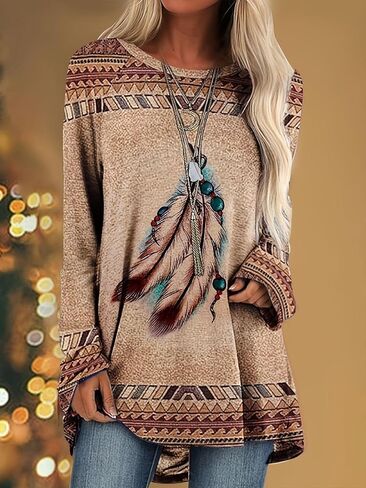 Womens Summer Beach Vacation Boho Western Shirts Casual Pullover Long Sleeve Ethnic Loose Sweatshirt Tees Tops in Saudi Arabia
