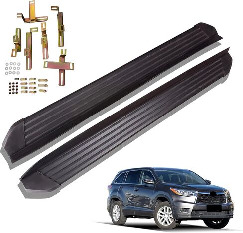 لوحات الجري والخطوات لسيارة Toyota Highlander 2014-2019 خطوات جانبية من الألومنيوم مع دعامة، قطعتان من لوحة الجري السوداء من الجانب الأيمن الأيسر قضبان Nerf لسيارة Toyota Highlander 2014 2015 2016 2017 2018 2019 in Kuwait