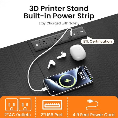 حامل طابعة ثلاثية الأبعاد مع رف تخزين خيوط - طاولة طابعة ثلاثية الأبعاد شديدة التحمل بأربعة طبقات مع درجين ومنفذ طاقة، مكتب طباعة ثلاثي الأبعاد متعدد الاستخدام للمنزل والاستوديو وورشة العمل (أسود) in Kuwait