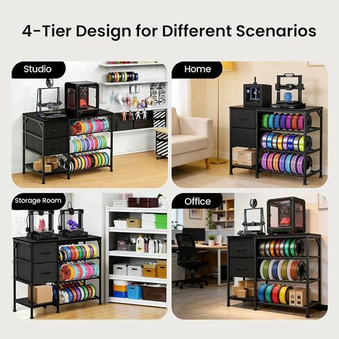 حامل طابعة ثلاثية الأبعاد مع رف تخزين خيوط - طاولة طابعة ثلاثية الأبعاد شديدة التحمل بأربعة طبقات مع درجين ومنفذ طاقة، مكتب طباعة ثلاثي الأبعاد متعدد الاستخدام للمنزل والاستوديو وورشة العمل (أسود) in Kuwait