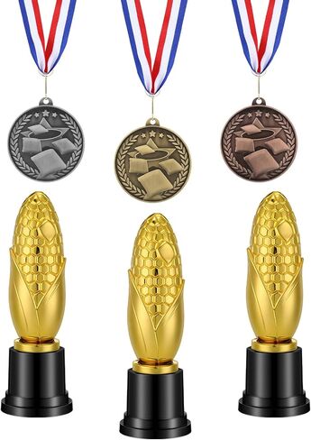 VioraWhite 6 Pcs 3 Inches Award Corn Hole Fusion Medal with Ribbons Gold Silver Bronze 3 Colors and 3 Cream of The Crop Funny Trophy Award Corn Trophies 6 Inches 1st 2nd 3rd Place Winner Prizes in Saudi Arabia