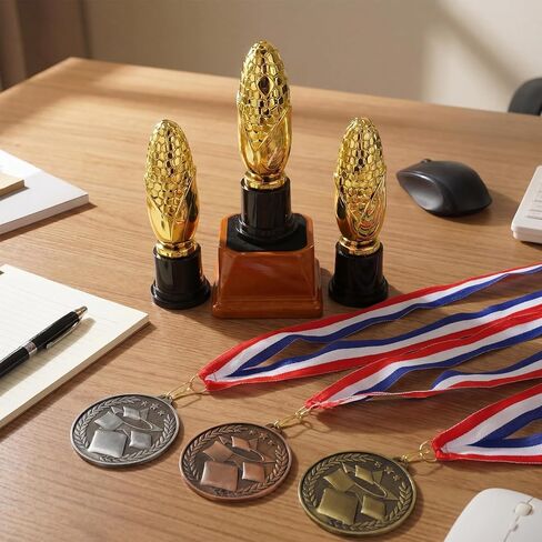 VioraWhite 6 Pcs 3 Inches Award Corn Hole Fusion Medal with Ribbons Gold Silver Bronze 3 Colors and 3 Cream of The Crop Funny Trophy Award Corn Trophies 6 Inches 1st 2nd 3rd Place Winner Prizes in Saudi Arabia