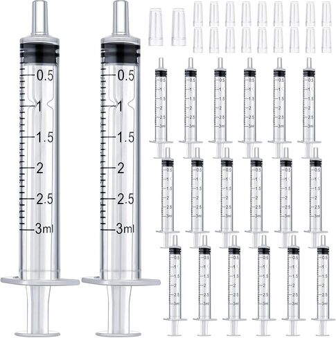 20 Pack 3ml Syringe with Cap for Liquid, 3cc Plastic Small Syringes Without Needle for Scientific Labs, Measurement, Dispensing, Pet Feeding in Kuwait