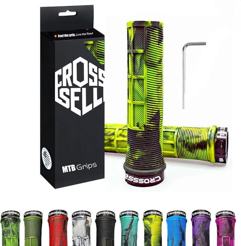 مقابض مقود الدراجة بلونين أصفر فلورسنت - مقابض دراجة بقفل واحد لدراجات MTB، والدراجات الجبلية، والانحدار، وBMX - ملحقات قبضة يد مطاطية مريحة غير قابلة للانزلاق in Kuwait