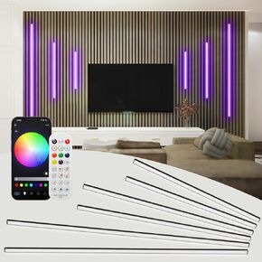 SHUNLEE 6 Pcs RGB Smart Recessed Lighting for Acoustic Panels, WiFi LED Lights for Acoustic Wall Panels Compatible with Alexa, Self-Adhesive Black Aluminum for Wood Slat Wall (2*28+2*16+2*13 in) in Saudi Arabia