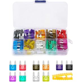 120 Pieces Mini Blade Fuse Kit, 2A/3A/5A/7.5A/10A/15A/20A/25A/30A/35A Assortment with Puller Tool, Fits Cars Trucks Motorcycle Camper SUV in Kuwait