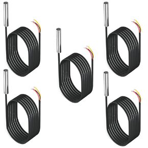 DS18B20 مسبار مستشعر درجة الحرارة المقاوم للماء عالي الدقة 10K، 5 قطع 1 متر مستشعر الثرمستور الرقمي من الفولاذ المقاوم للصدأ للمراقبة في الوقت الحقيقي in Kuwait