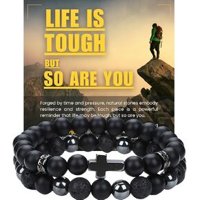 Black Obsidian Bracelets for Men, Triple Protection Bracelet, Black Obsidian Hematite Lava Stone 8MM Natural Stone Beaded Bracelet for Men Healing Crystal Jewelry in Saudi Arabia