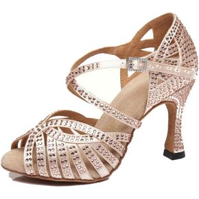 Women's Peep Toe Cross Strap Cut-Out Satin Rhinestones Salsa Tango Latin Modern Wedding Ballroom Dance Shoes in Saudi Arabia