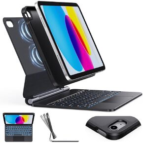 CHESONA Keyboard Case for iPad (A16) 11th 2025/10th Generation 10.9-inch 2022, 7-Color Backlit with Removable Protective Case, Floating Cantilever Stand, Portrait/Landscape Mode, Smart Trackpad, Black in Kuwait