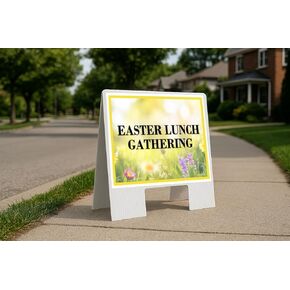 Easter Lunch Gathering Spring Flowers Yellow Field Directional Arrows A-Frame Double Sided 23x23 in. sign in Kuwait