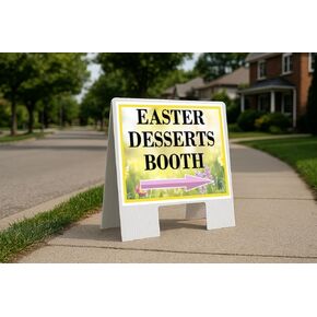 Easter Desserts Booth Spring Flowers Yellow Field Directional Arrows A-Frame Double Sided 23x23 in. sign in Kuwait