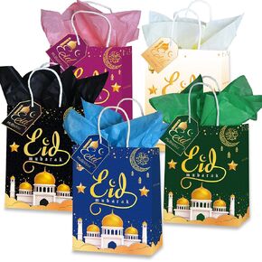 LyhongParty Eid Mubarak Decorations,16PCS Eid Mubarak Gift Bags,Included Gift Cards Tags and Tissue Paper,Ramadan Eid Goodie Bags,Eid Decorations,Eid Gift Bags(Black) in Kuwait