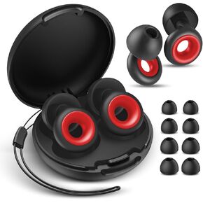 Ear Plugs for Sleeping Noise Cancelling, 30dB Noise Reduction Earplugs, Soft Silicone Reusable Hearing Protection Earplugs for Deep Focus, Work, Travel, Concert with Case & 8Eartips,HTB-Black Red in Kuwait