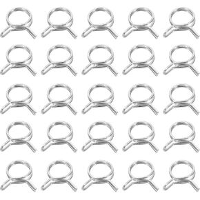 HARFINGTON سلك مزدوج خط الوقود مقاطع خرطوم 24 مم معرف 24-28.1 مم OD، 25 قطعة من أنابيب الفولاذ المقاوم للصدأ مشابك زنبركية تشكيلة لخرطوم الهواء أنبوب أنابيب المياه للدراجات النارية سكوتر ATV، فضي in Kuwait