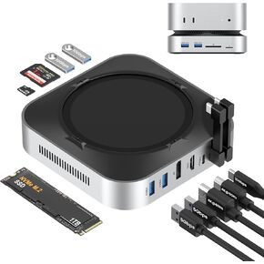 Mac mini M4 Dock, Docking Station Dual Monitor Mac mini Accessories USB C Hub with NVMe SSD Enclosure, 2× USB-A 10Gbps, 3× USB-A 5Gbps, 4K60 HDMI, DisplayPort, SD/TF Card Reader in Kuwait