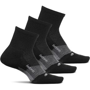 Feetures Merino 10 Cushion Quarter Sock Stripe (3 Pair) Large, Black in Saudi Arabia