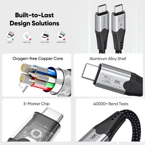 Thunderbolt 5 Cable 3ft, 80Gbps Data Transfer 16K Video Display 240W Charging for Thunderbolt 5/ M4 Pro Chip, MacBook Pro, Mac mini, Monitor, Z890, Dock, Externel SSD, eGPU in Kuwait