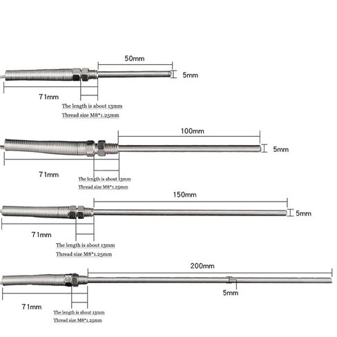 الحرارية K/E الفولاذ المقاوم للصدأ سلك محمي المقاومة الحرارية قضيب قياس درجة الحرارة الاستشعار 1 قطعة (4 متر نوع K ، 150 مللي متر) in Kuwait