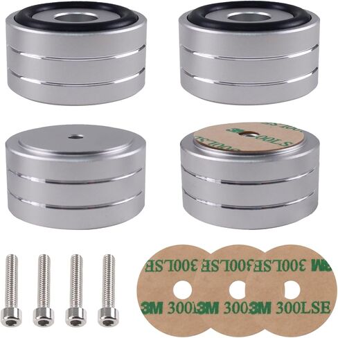 4 Set Speaker Isolation Feet, 40x20MM Aluminum Audio Shock Absorber Feet Isolator Pad Non-Slip Floor Protector for Audio,Subwoofers Home Theater Turntable DAC Feet Pad (Silver) in Saudi Arabia