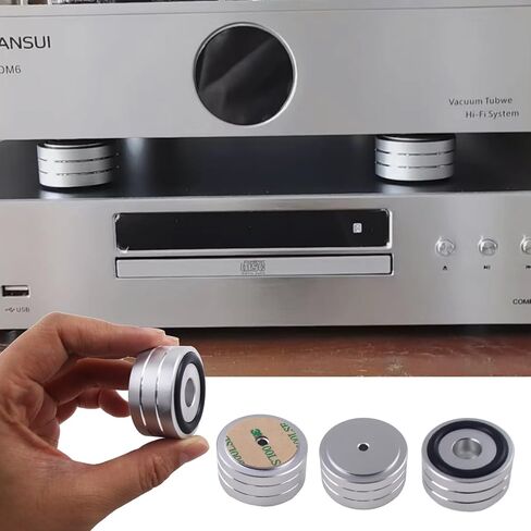 4 Set Speaker Isolation Feet, 40x20MM Aluminum Audio Shock Absorber Feet Isolator Pad Non-Slip Floor Protector for Audio,Subwoofers Home Theater Turntable DAC Feet Pad (Silver) in Saudi Arabia