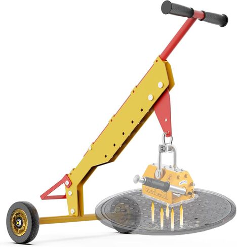 Manhole Cover Lifter, Manhole Lid Lifter Dolly with 2 Wheels, Adjustable Handle, for Lifting Mancole Covers, Septic Tanks, Sewer Lids and Storm Drains, Magnet Not Included in Kuwait