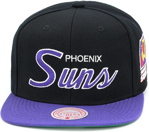قبعة Mitchell & Ness Phoenix Suns Team Script 2.0 Hardwood Classics Snapback قبعة قابلة للتعديل - أسود/أرجواني in Saudi Arabia