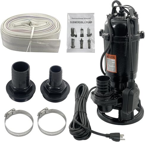 Submersible Sewage Grinder Sump Pump, 2HP 110V 1500W, 6498 GPH Cast Iron Sump Pump with Automatic Float Switch, 2'' NPT Discharge, 66ft Hose for Basement Sump Basin & Sewage Pit in Kuwait
