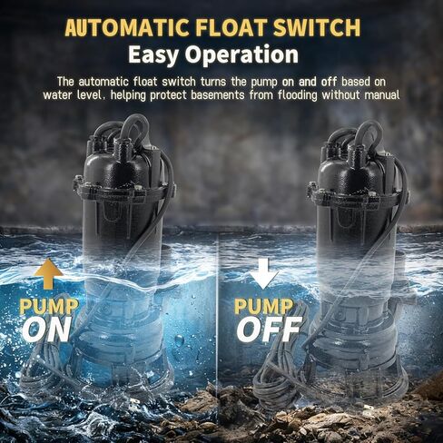 Submersible Sewage Grinder Sump Pump, 2HP 110V 1500W, 6498 GPH Cast Iron Sump Pump with Automatic Float Switch, 2'' NPT Discharge, 66ft Hose for Basement Sump Basin & Sewage Pit in Kuwait