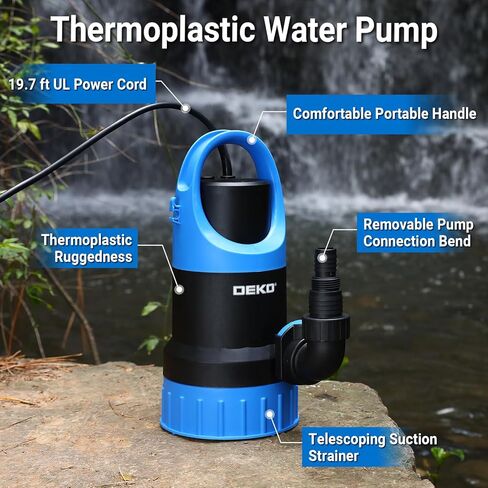Sump Pump Submersible Water Pump : DEKOPRO 1HP Thermoplastic Portable Utility Pump 4500 GPH High Flow Water Removal for Swimming Pool Garden Pond Basement with 19.7ft Long Power Cord in Saudi Arabia
