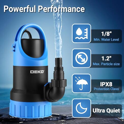Sump Pump Submersible Water Pump : DEKOPRO 1HP Thermoplastic Portable Utility Pump 4500 GPH High Flow Water Removal for Swimming Pool Garden Pond Basement with 19.7ft Long Power Cord in Saudi Arabia