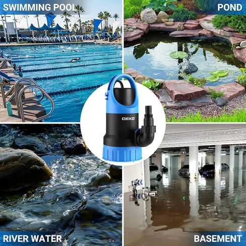 Sump Pump Submersible Water Pump : DEKOPRO 1HP Thermoplastic Portable Utility Pump 4500 GPH High Flow Water Removal for Swimming Pool Garden Pond Basement with 19.7ft Long Power Cord in Saudi Arabia