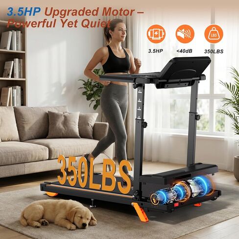 Foldable Walking Pad Treadmill with 12% Incline for Home Small, 3.5HP Under Desk Quiet Treadmill with Handle Bar, Compact Running Machine for 350 Lbs Capacity in Saudi Arabia