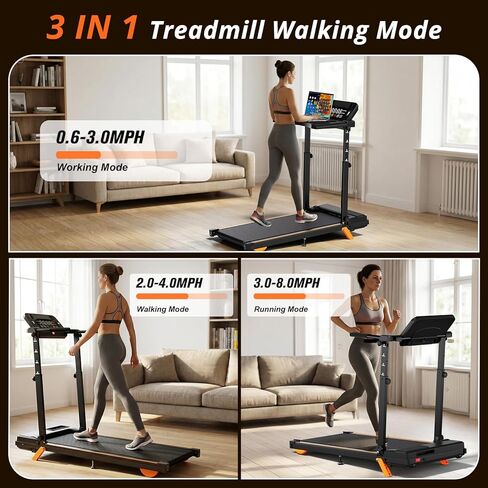 Foldable Walking Pad Treadmill with 12% Incline for Home Small, 3.5HP Under Desk Quiet Treadmill with Handle Bar, Compact Running Machine for 350 Lbs Capacity in Saudi Arabia