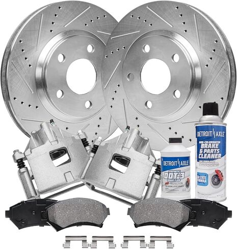 Detroit Axle - 4pc Brake Routors for Ford 2019-2023 Ranger Redived and Sloted Disced Brake Rotors 2020 2021 2022 استبدال: 12.24 "بوصة الأمامية و 12.13" دوارات خلفية بوصة in Kuwait