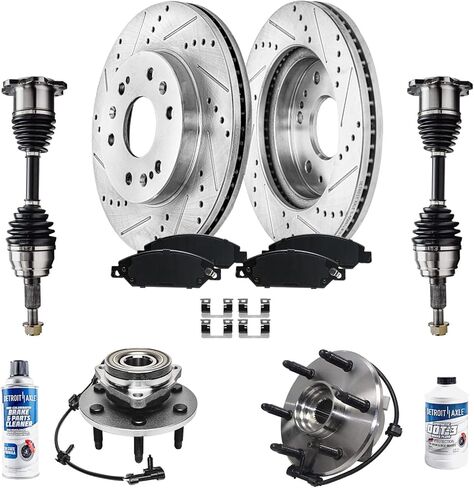 Detroit Axle - 4pc Brake Routors for Ford 2019-2023 Ranger Redived and Sloted Disced Brake Rotors 2020 2021 2022 استبدال: 12.24 "بوصة الأمامية و 12.13" دوارات خلفية بوصة in Kuwait