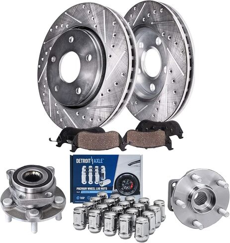 Detroit Axle - 4pc Brake Routors for Ford 2019-2023 Ranger Redived and Sloted Disced Brake Rotors 2020 2021 2022 استبدال: 12.24 "بوصة الأمامية و 12.13" دوارات خلفية بوصة in Kuwait