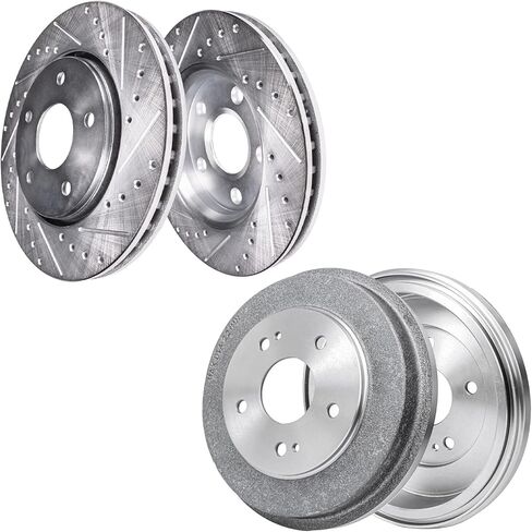 Detroit Axle - 4pc Brake Routors for Ford 2019-2023 Ranger Redived and Sloted Disced Brake Rotors 2020 2021 2022 استبدال: 12.24 "بوصة الأمامية و 12.13" دوارات خلفية بوصة in Kuwait