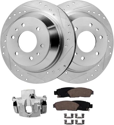 Detroit Axle - 4pc Brake Routors for Ford 2019-2023 Ranger Redived and Sloted Disced Brake Rotors 2020 2021 2022 استبدال: 12.24 "بوصة الأمامية و 12.13" دوارات خلفية بوصة in Kuwait
