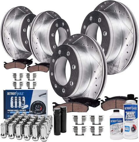Detroit Axle - 4pc Brake Routors for Ford 2019-2023 Ranger Redived and Sloted Disced Brake Rotors 2020 2021 2022 استبدال: 12.24 "بوصة الأمامية و 12.13" دوارات خلفية بوصة in Kuwait