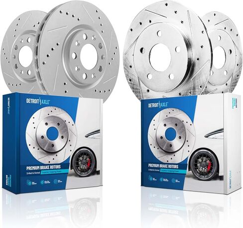 Detroit Axle - 4pc Brake Routors for Ford 2019-2023 Ranger Redived and Sloted Disced Brake Rotors 2020 2021 2022 استبدال: 12.24 "بوصة الأمامية و 12.13" دوارات خلفية بوصة in Kuwait